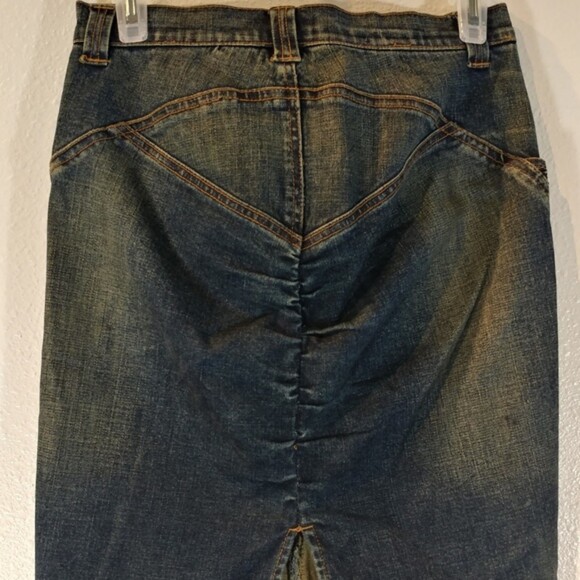 Vintage Cache Ruched Knee Length Denim Jean Skirt Sz 0 - Picture 10 of 13